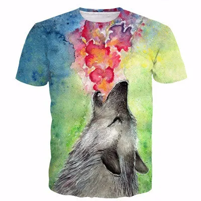 Men Women Harajuku Sexy Rock Prints tshirts Cool Lions Wolf Flag Eagle 3D t shirt Male Female Vintage t shirts tees