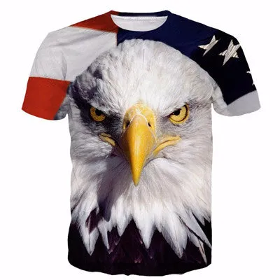 Men Women Harajuku Sexy Rock Prints tshirts Cool Lions Wolf Flag Eagle 3D t shirt Male Female Vintage t shirts tees