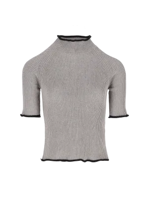 metallic mock-neck top