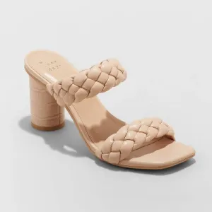 New - A New Day Women's 3.25" Chunky Block High Heel Slip On Sandals Woven Square Toe