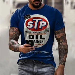 Retro Moto Tin Logo Printed T-Shirt