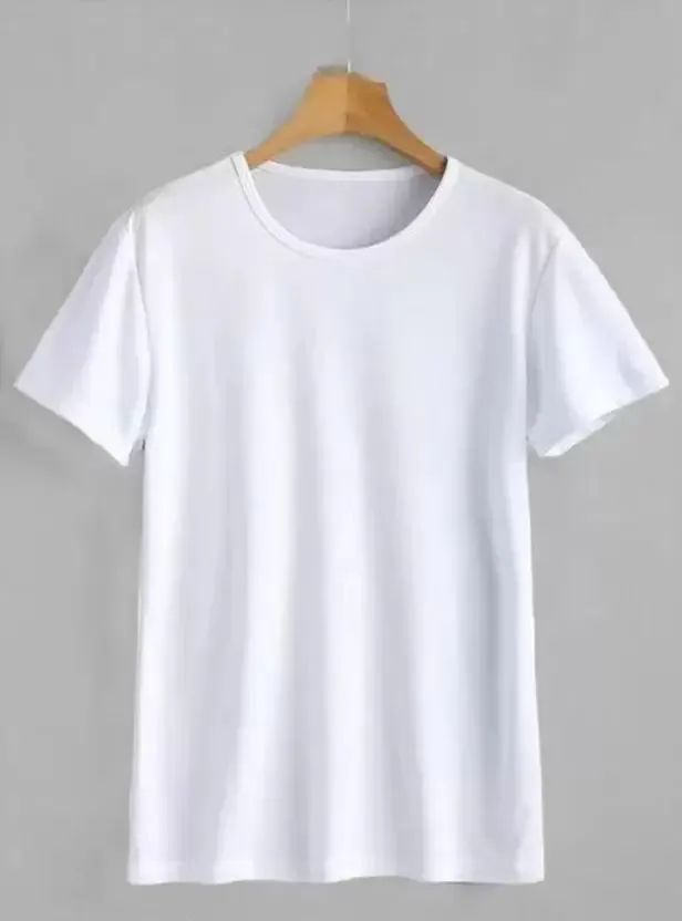 Solid Men Round Neck White T-Shirt