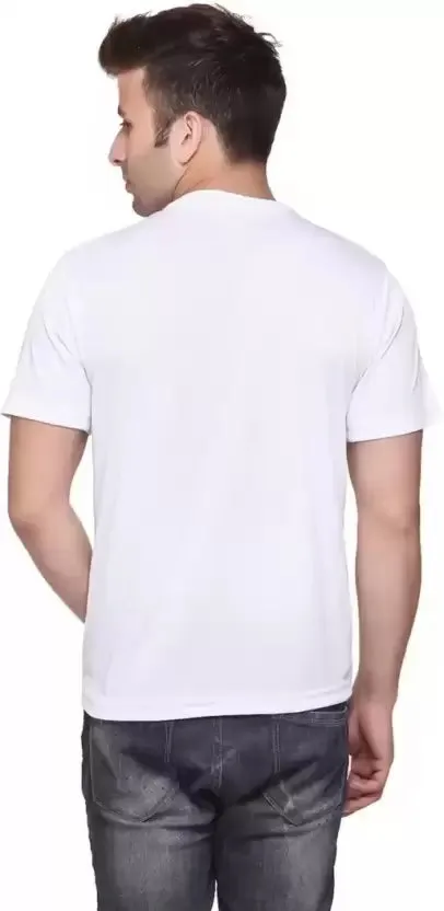 Solid Men Round Neck White T-Shirt