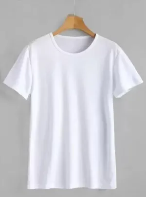 Solid Men Round Neck White T-Shirt