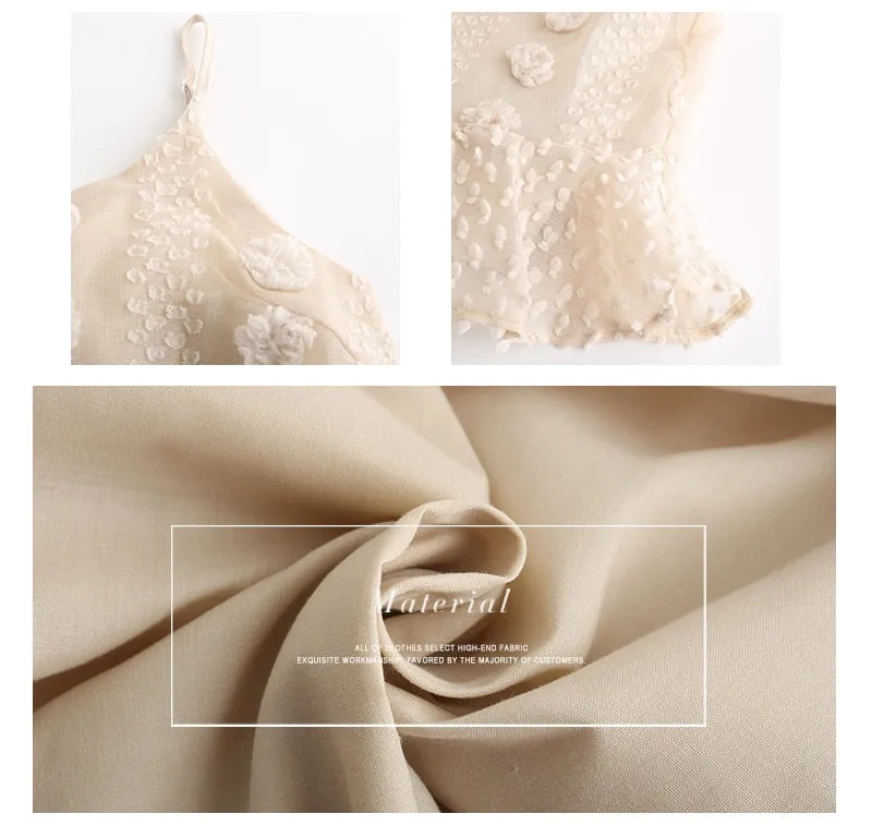 Spaghetti Strap Ruffle Summer Boho Beige Backless Lined Party Beach Sundress Elegant Dress