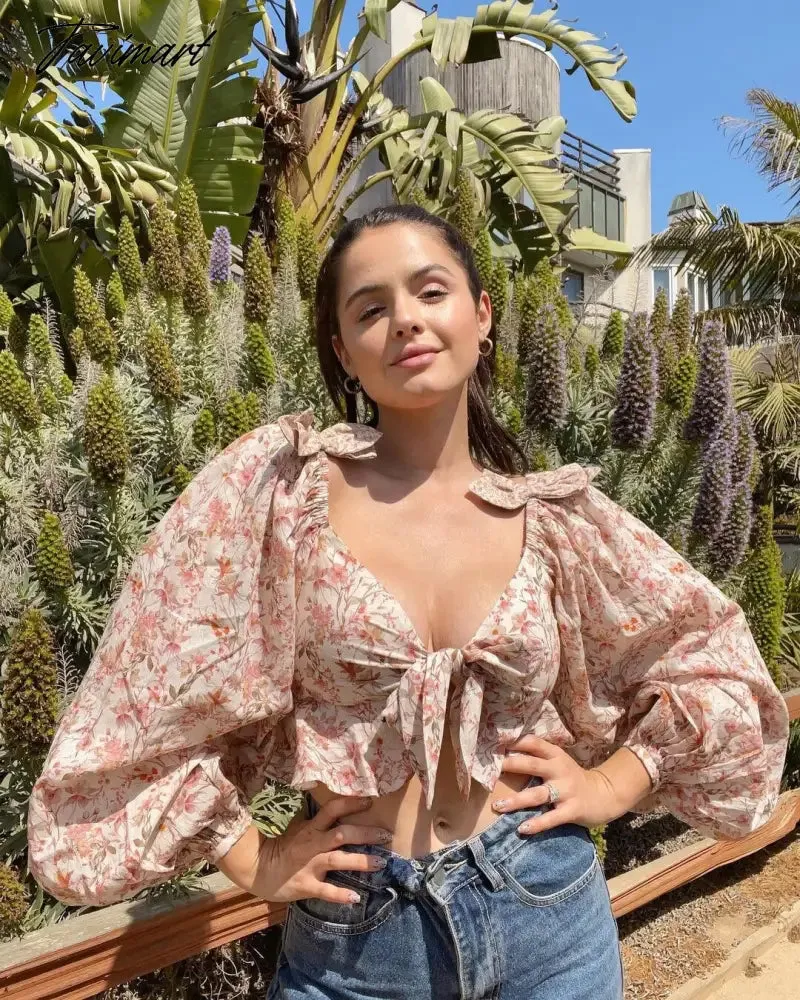 Tavimart Summer Women Tops New Arrivals Causal Floral Long Sleeve Tops Elegant Ruffle Top for Beach Sexy Celebrity Club Night Party
