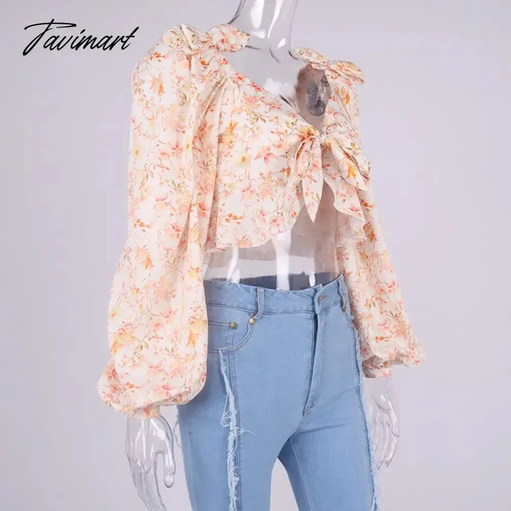Tavimart Summer Women Tops New Arrivals Causal Floral Long Sleeve Tops Elegant Ruffle Top for Beach Sexy Celebrity Club Night Party