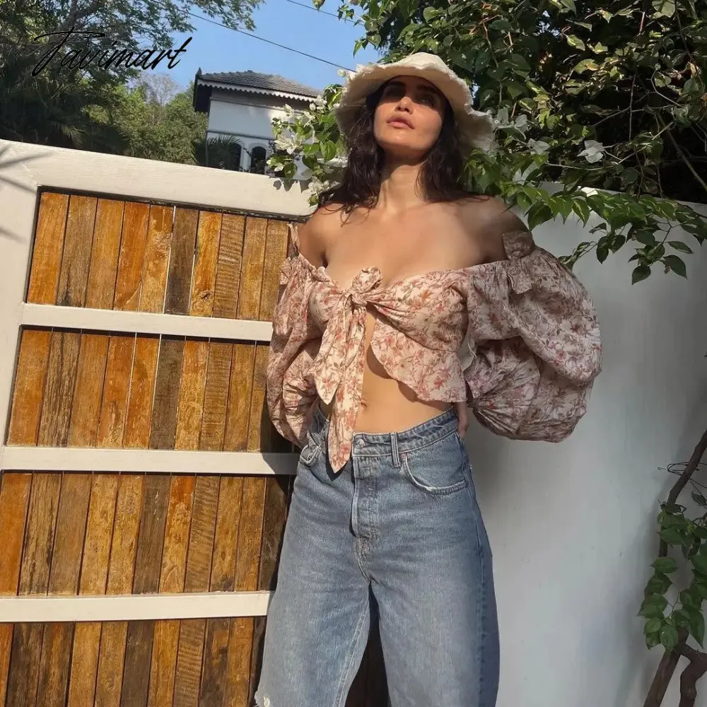 Tavimart Summer Women Tops New Arrivals Causal Floral Long Sleeve Tops Elegant Ruffle Top for Beach Sexy Celebrity Club Night Party