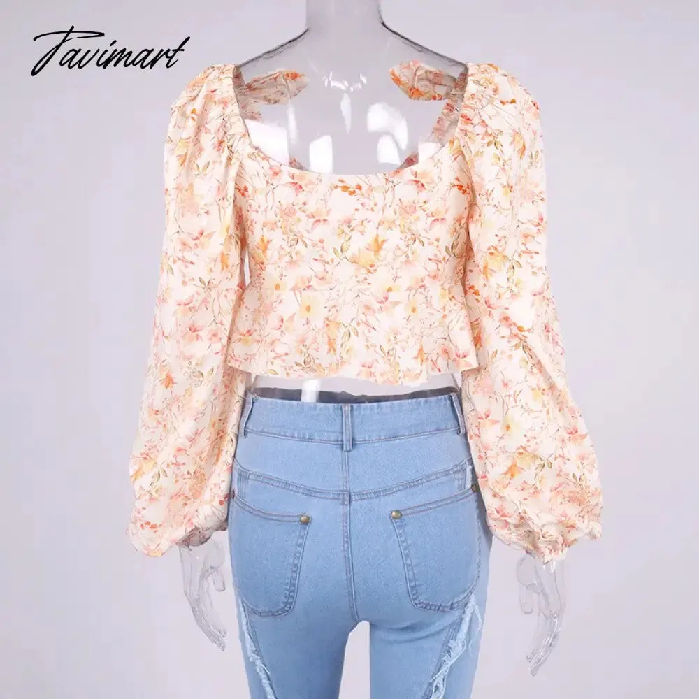 Tavimart Summer Women Tops New Arrivals Causal Floral Long Sleeve Tops Elegant Ruffle Top for Beach Sexy Celebrity Club Night Party