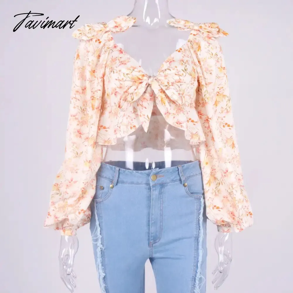 Tavimart Summer Women Tops New Arrivals Causal Floral Long Sleeve Tops Elegant Ruffle Top for Beach Sexy Celebrity Club Night Party