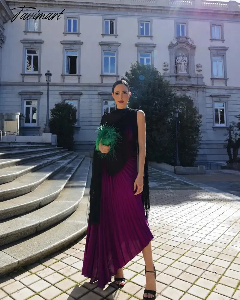 Tavimart Women Elegant Ruffle One Shoulder Dress Elegant Pleated Backless Asymmetrical Long Dresses Women Party Evening Dress
