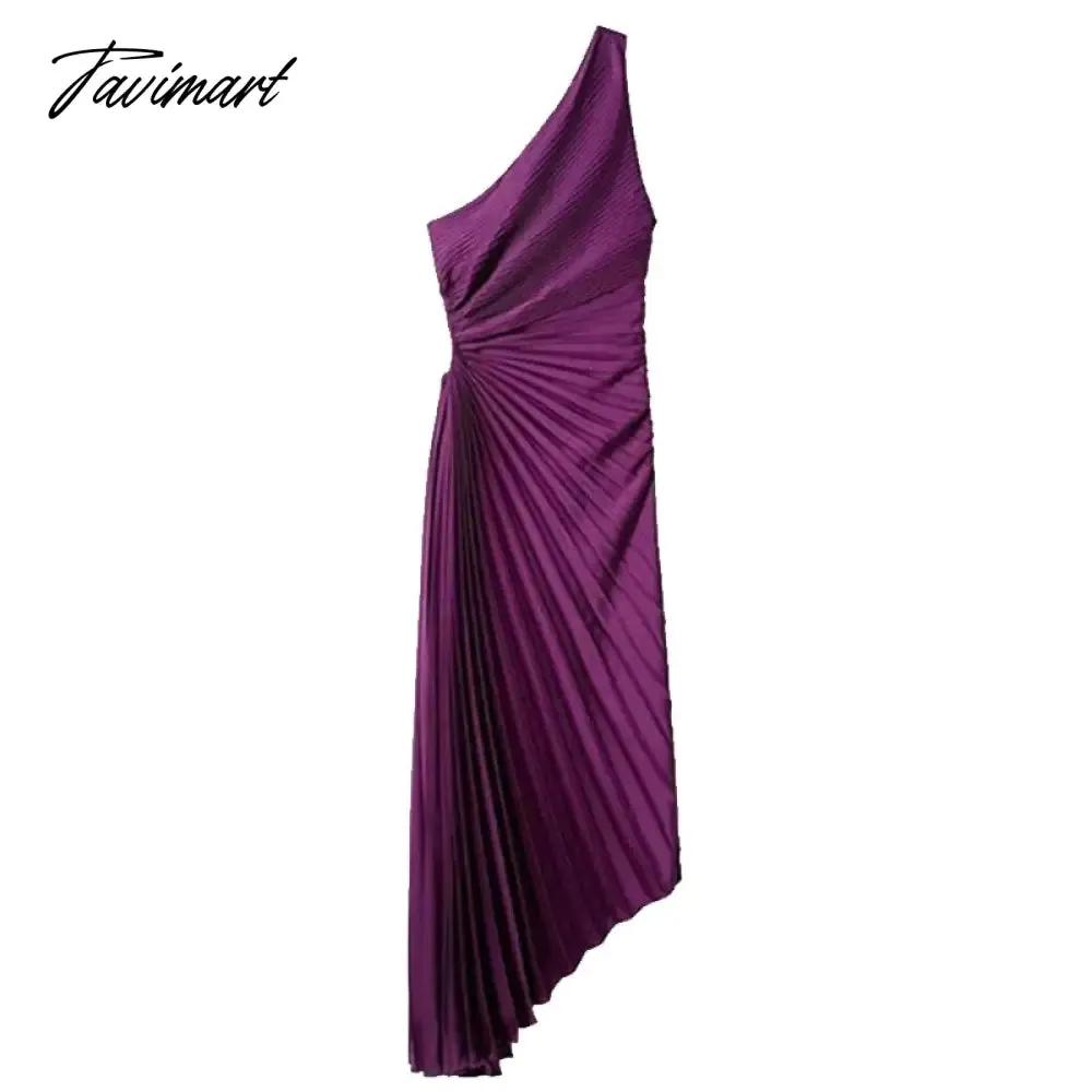 Tavimart Women Elegant Ruffle One Shoulder Dress Elegant Pleated Backless Asymmetrical Long Dresses Women Party Evening Dress