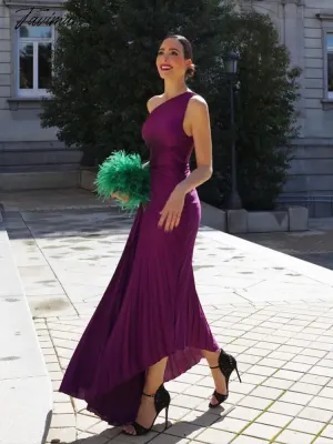 Tavimart Women Elegant Ruffle One Shoulder Dress Elegant Pleated Backless Asymmetrical Long Dresses Women Party Evening Dress