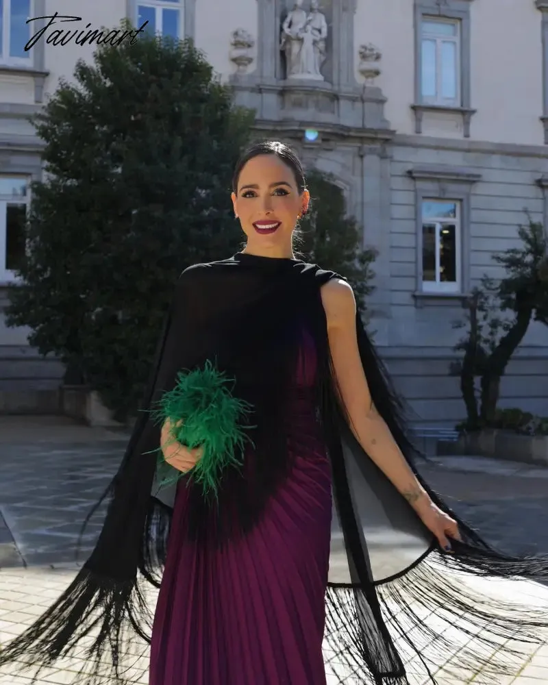 Tavimart Women Elegant Ruffle One Shoulder Dress Elegant Pleated Backless Asymmetrical Long Dresses Women Party Evening Dress