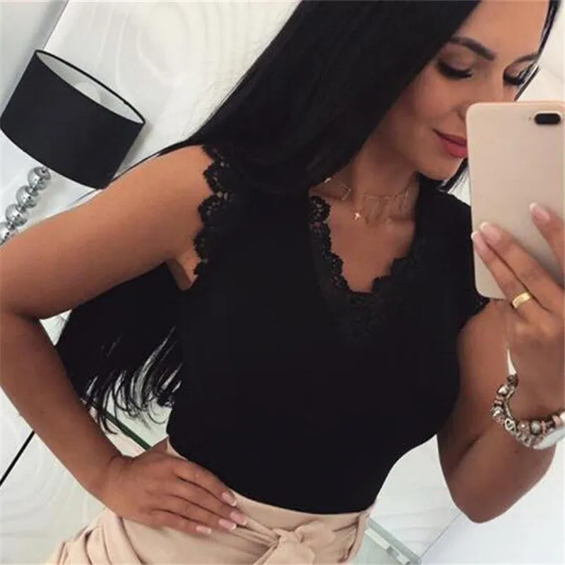 Wenkouban 2022 Summer Lace Sexy Women's Tank Top Backless Sleeveless V-neck Solid Black Tops Female Vest Fashion Streetwear Lady Clothing