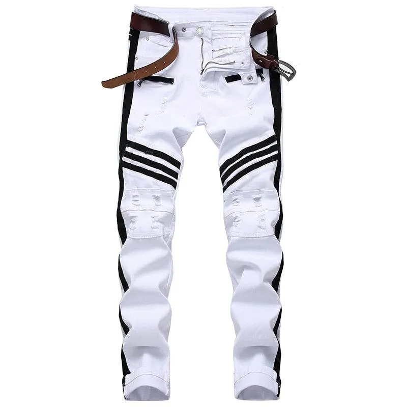 White Denim Skinny Stripe Jeans