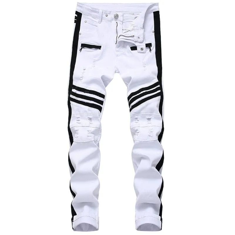 White Denim Skinny Stripe Jeans