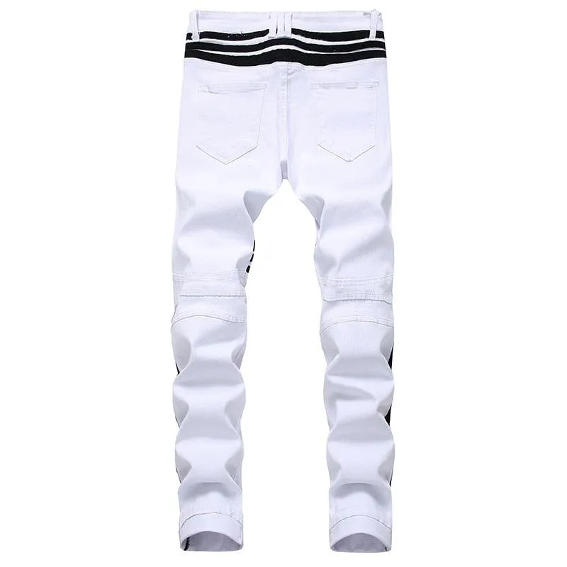 White Denim Skinny Stripe Jeans