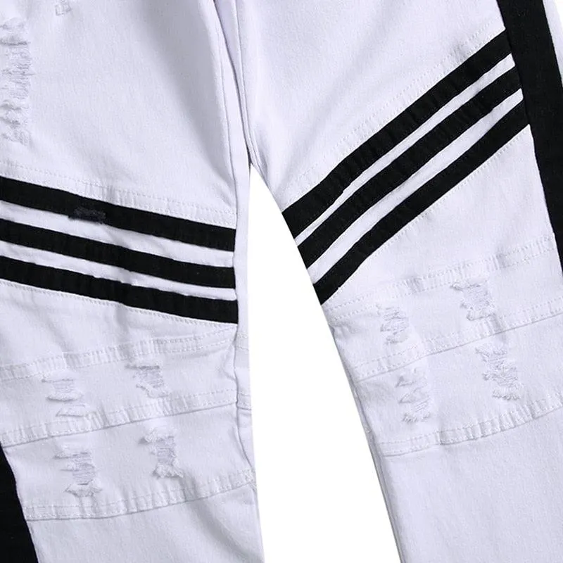 White Denim Skinny Stripe Jeans