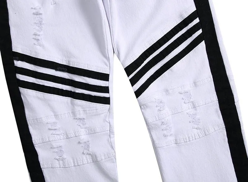 White Denim Skinny Stripe Jeans