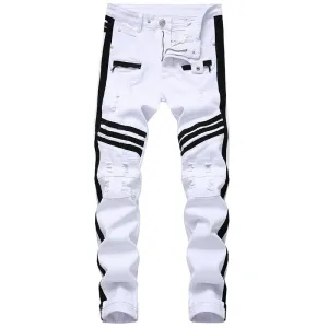 White Denim Skinny Stripe Jeans