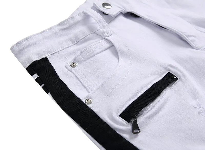 White Denim Skinny Stripe Jeans