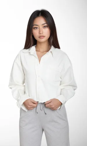 Women Cropped Jean Shirt (White)