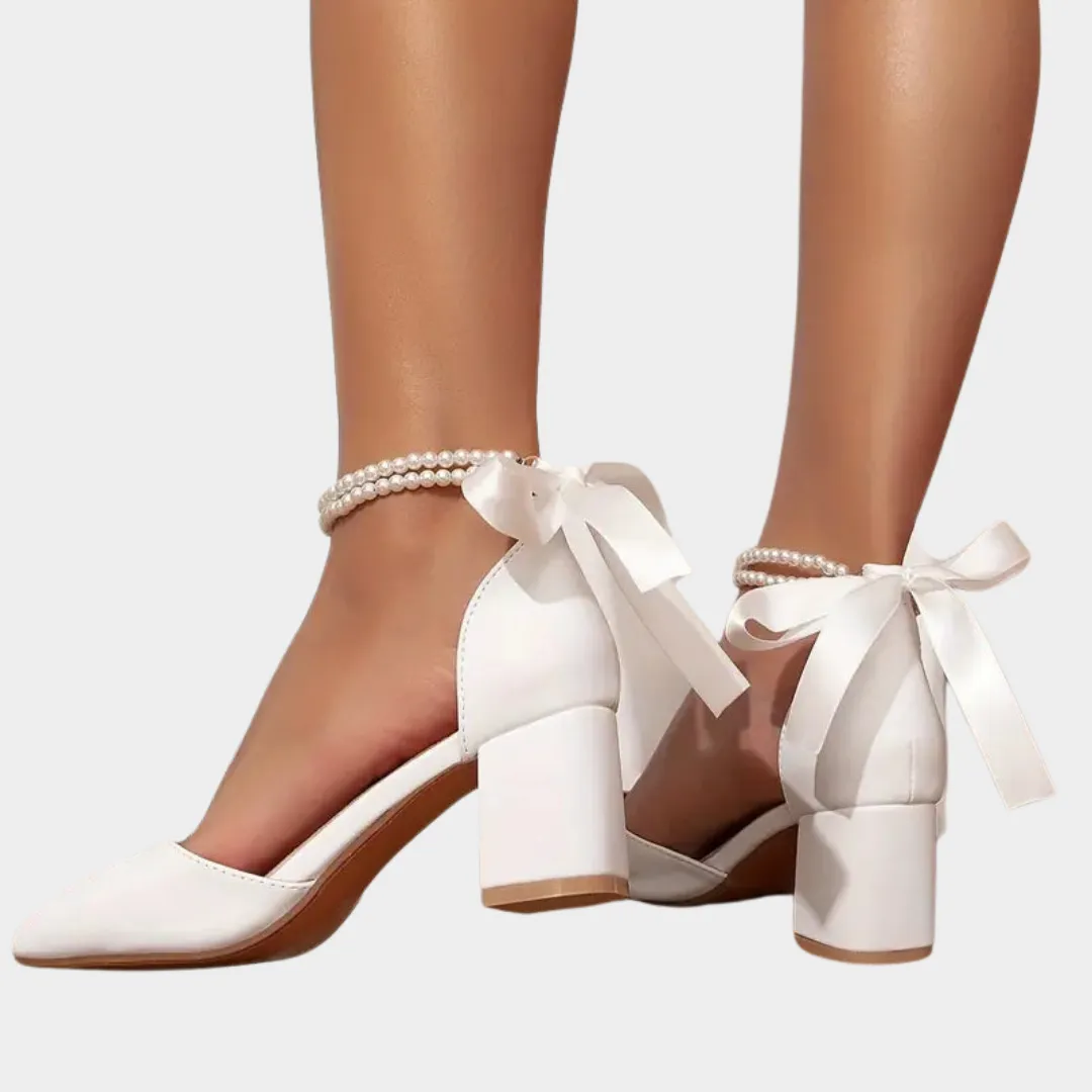 Women's High Heels  Elegant Design  Faux Leather  Faux Pearl Ankle Strap  White  Comfortable Fit