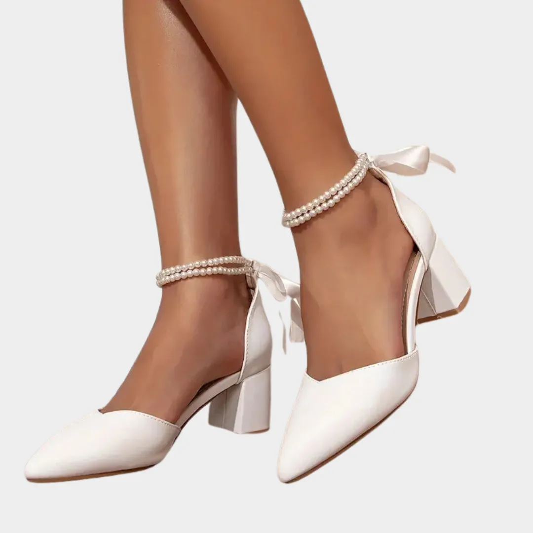 Women's High Heels  Elegant Design  Faux Leather  Faux Pearl Ankle Strap  White  Comfortable Fit
