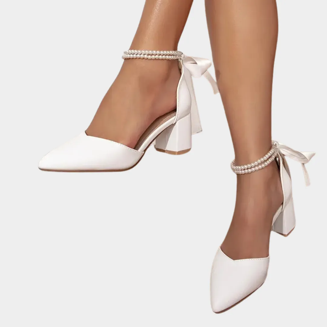 Women's High Heels  Elegant Design  Faux Leather  Faux Pearl Ankle Strap  White  Comfortable Fit