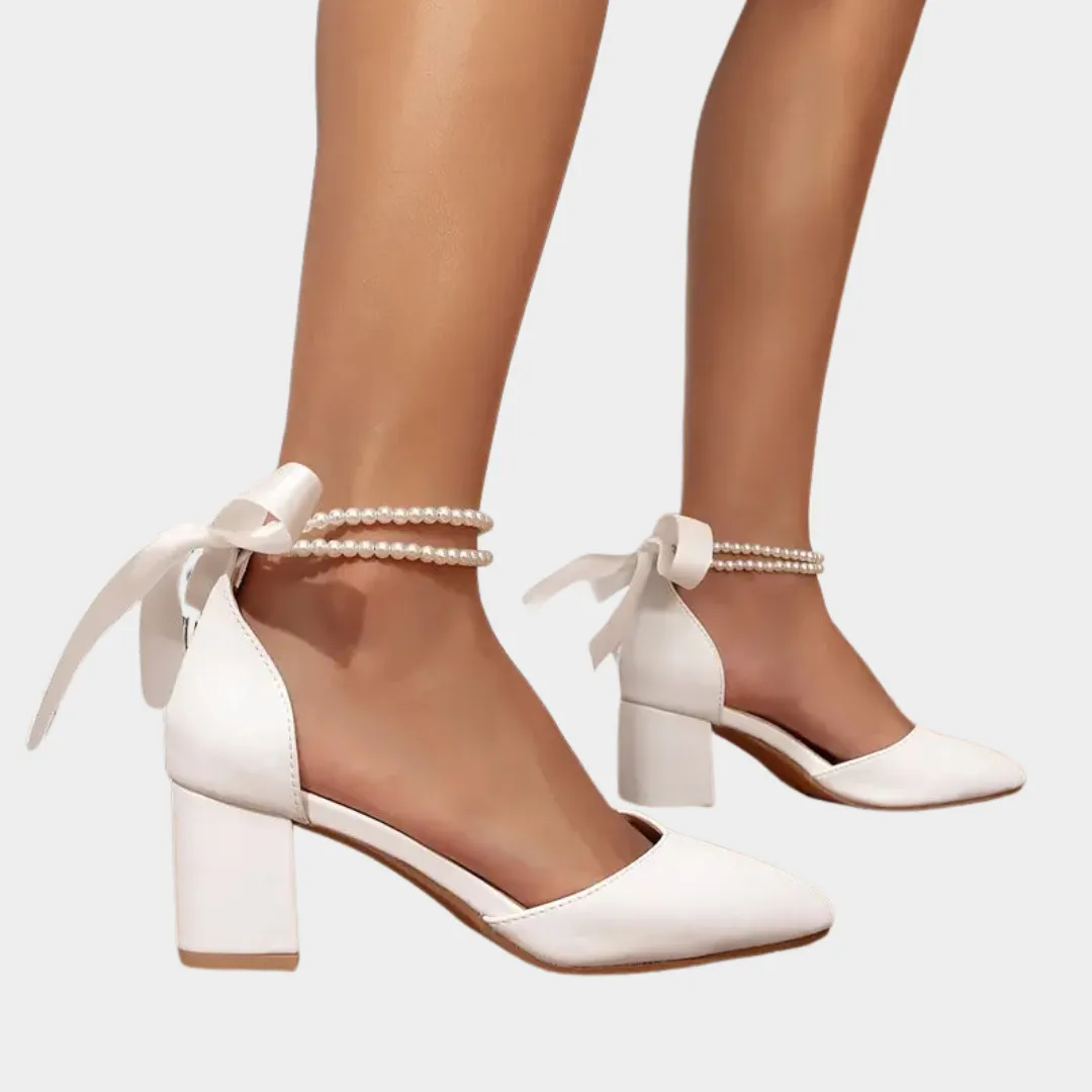 Women's High Heels  Elegant Design  Faux Leather  Faux Pearl Ankle Strap  White  Comfortable Fit