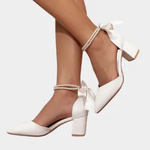 Women's High Heels  Elegant Design  Faux Leather  Faux Pearl Ankle Strap  White  Comfortable Fit