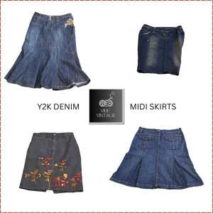Y2K Denim Midi Skirts (Dark Blue) - 8 Pcs
