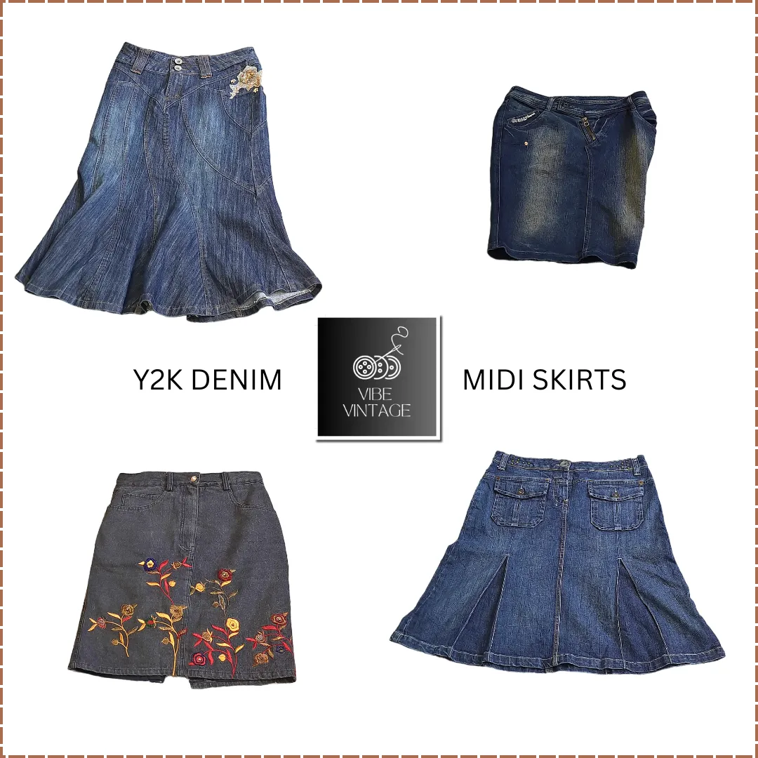 Y2K Denim Midi Skirts (Dark Blue) - 8 Pcs