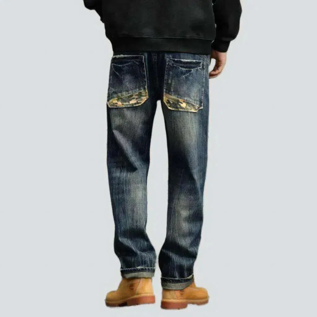 Yellow cast whiskered jeans
 for men