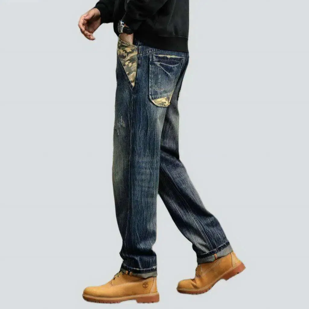 Yellow cast whiskered jeans
 for men