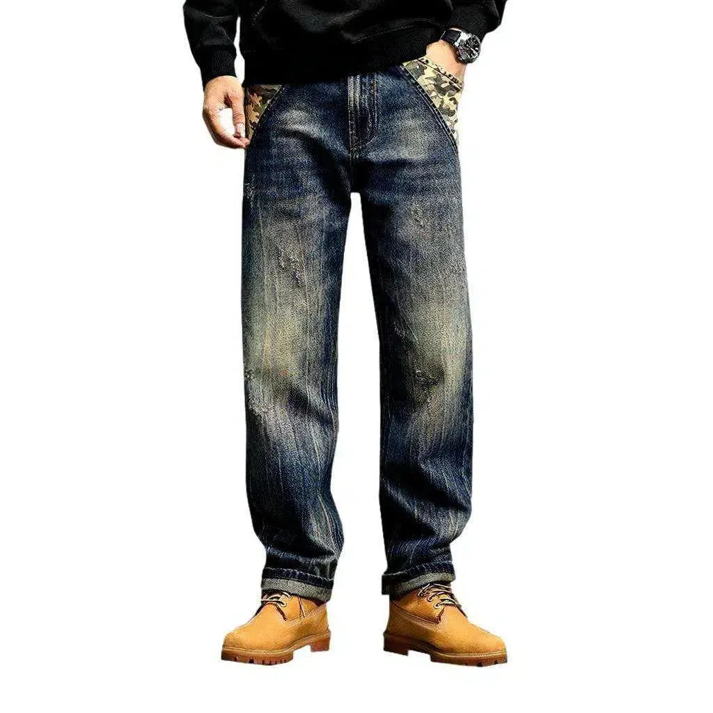 Yellow cast whiskered jeans
 for men